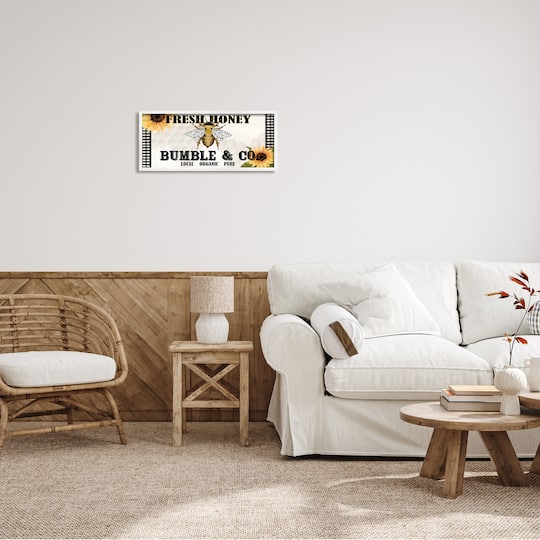 Stupell Industries Fresh Honey Bumble & Co. Advertisement Sunflowers Bee Framed Wall Art